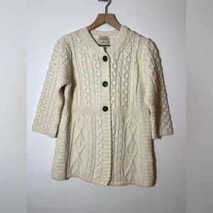 Kilronan Knit Wear Ivory 100% Merino Wool Fisherman Ireland Sz Small